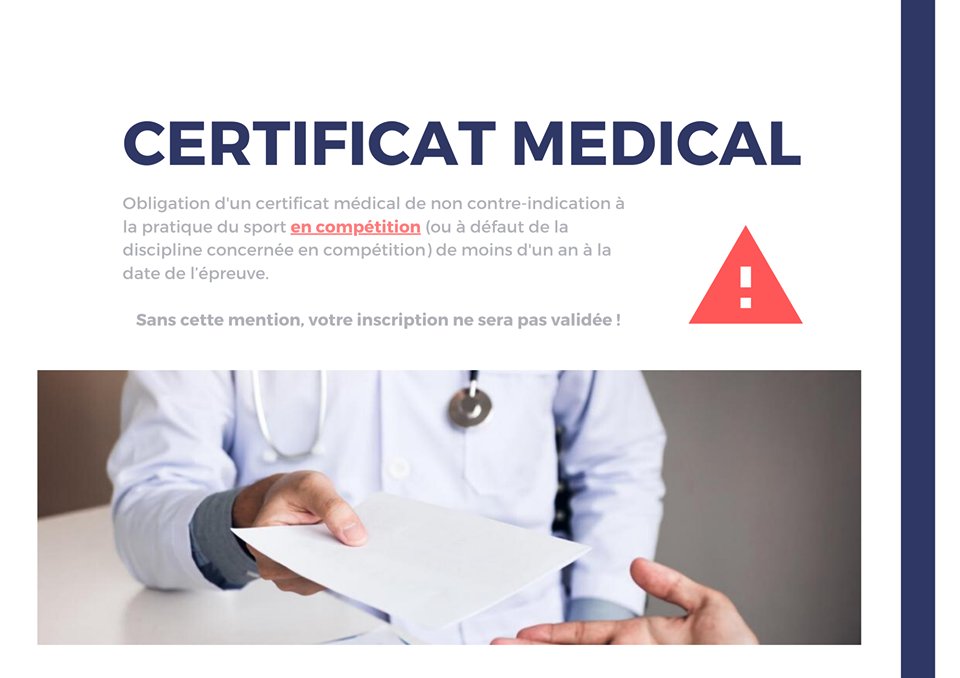 ⚠️ Avis aux futurs triathlètes de REVEL SAINT FERREOL⚠️
La mention "en compétition" est obligatoire sur votre certificat médical afin de valider votre inscription !