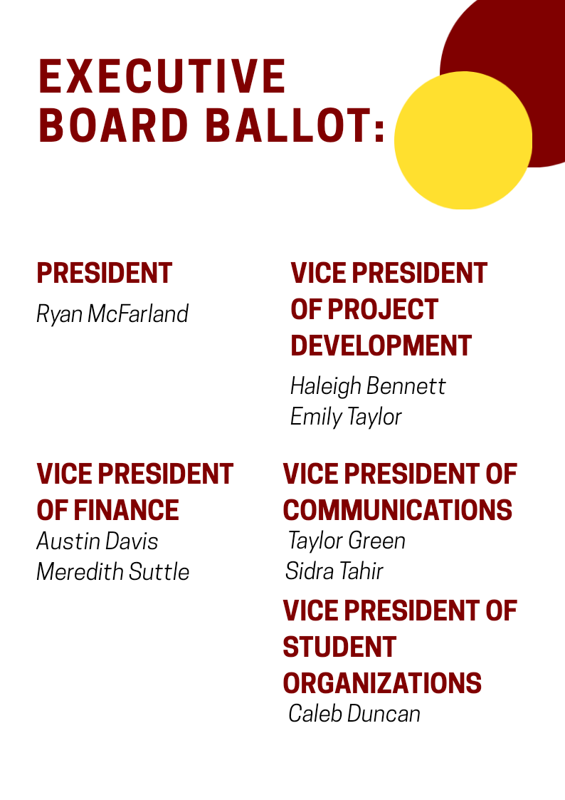 UC_SGA's tweet photo. Executive Board elections begin tomorrow! Stop by the GSU lobby from 11-1 to vote. Check out the fliers below to see the ballot and election info. https://t.co/tqRw0XitQF