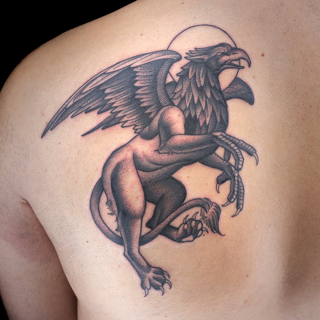 Awesome Traditional Griffin Tattoo Design