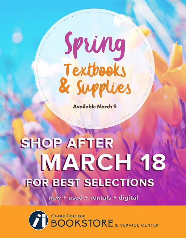ClarkBookstore's tweet image. Textbooks and supplies for Spring classes are now available at the Bookstore! Shop after Wednesday, March 18 for the best selection of new and used books!
