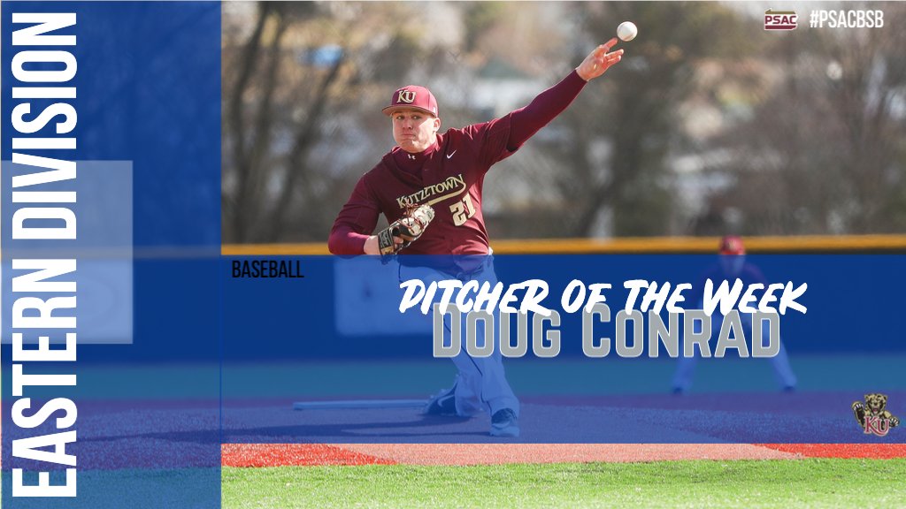 PSACsports's tweet photo. Doug Conrad earns #PSACbsb East Pitcher of the Week after throwing @KUGoldenBears' first no-hitter since 2014. Conrad faced 21 batters in which he retired 20 consecutive batters and striking out 10 to earn the shutout over Salem (W.V.). https://t.co/xMwWzfB9Hc