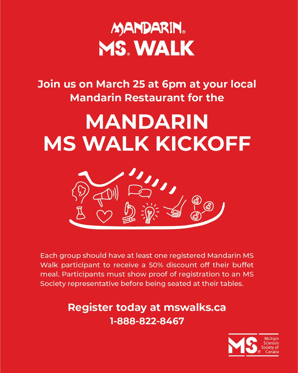 Register today at your local walk to find out details! mswalks.ca
Mississauga Mandarin MS Walk - May 24th, 2020
Caledon Mandarin MS Walk - May 3rd, 2020
Brampton Mandarin MS Walk - May 3rd, 2020