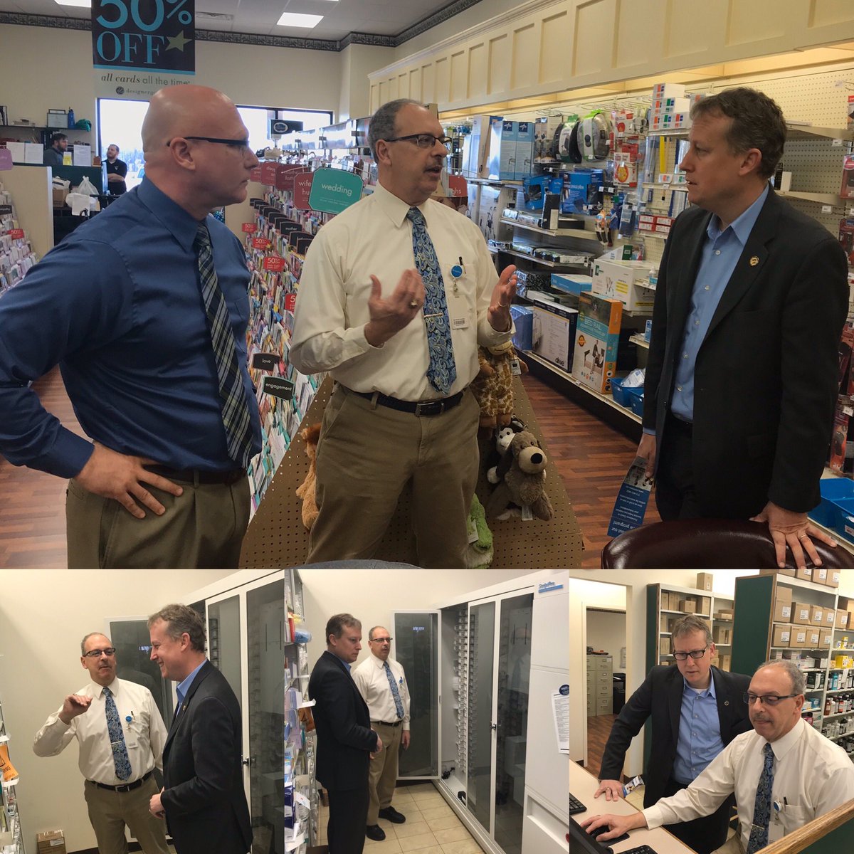 RyanAumentPA's tweet photo. At Sloan's Pharmacy in Elizabethtown this morning to discuss prescription drug prices, and the importance of PBM pricing transparency, with pharmacists Jake Sherk and Tim Zuch. https://t.co/JiRmwZ1OAO