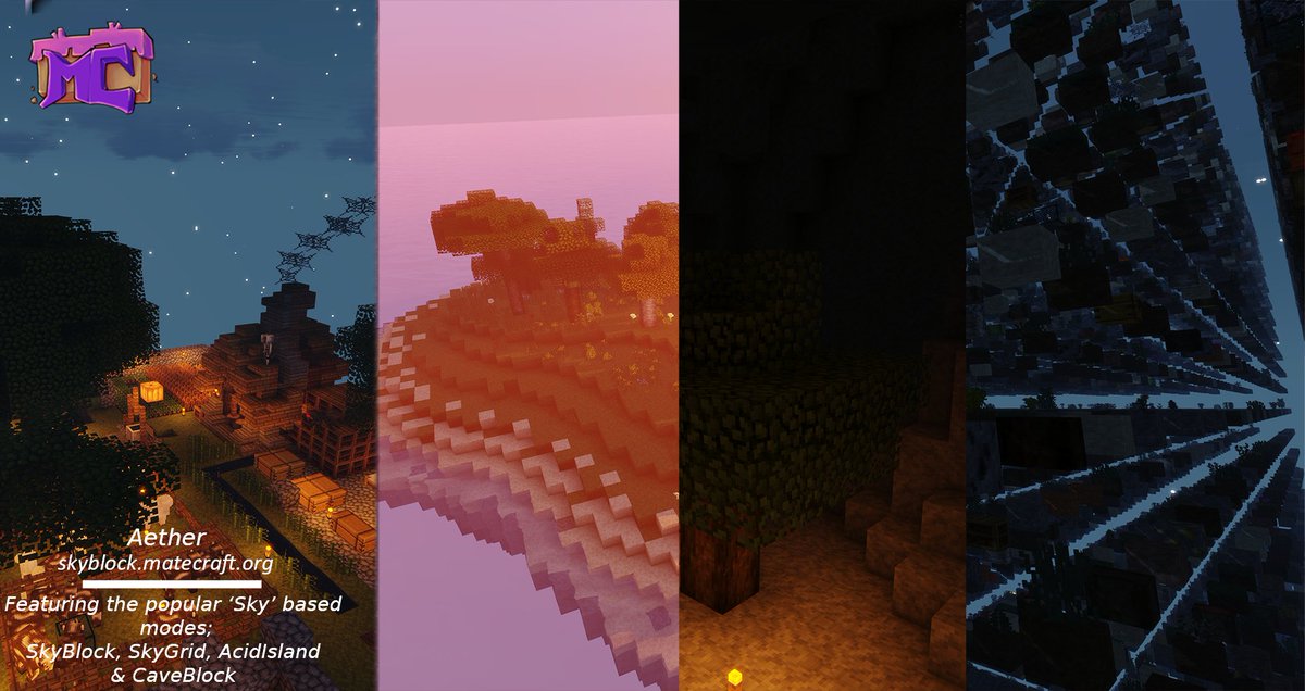 MatecraftServer's tweet photo. We now offer a variation of different sky-based game modes from, #skyblock, #skyGrid, #acidisland, #caveblock https://t.co/C1niWgIVdo | https://t.co/qFY3T9zE0I #minecraft #minecraft-server #minecraftjava #matecraft https://t.co/uIv3Z15y41