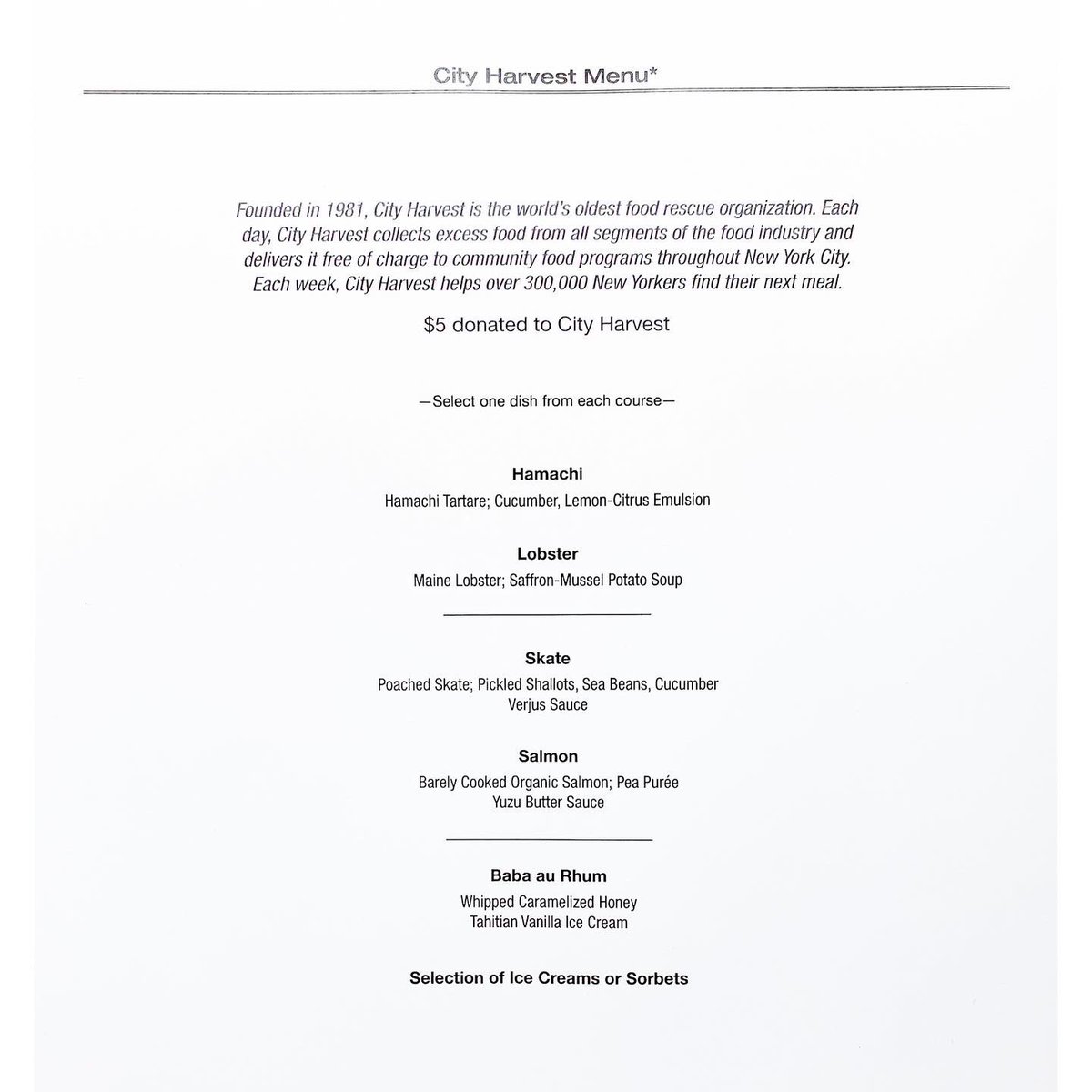 LeBernardinNY's tweet photo. Mon-Fri in our Lounge we offer a rotating three-course lunch menu ($60) in support of @CityHarvest , NY’s food rescue organization. For each lunch, $5 is donated directly to support their efforts to feed the over 1.2 million NYers who face hunger everyday. #wearecityharvest https://t.co/1BKgFA0SDW
