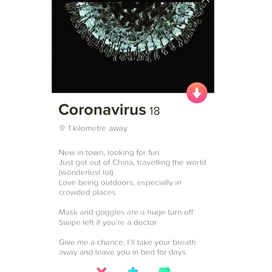 ianabil's tweet photo. When the #Corona hits #Tinder 🙄 https://t.co/jzXuFzfaqT