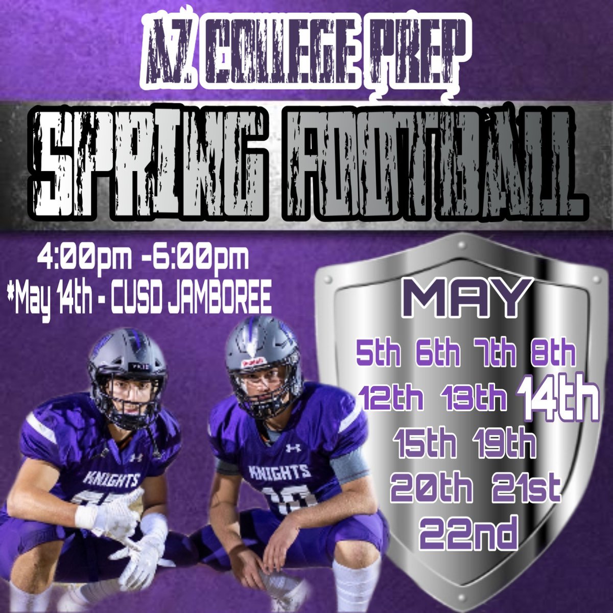 ACP Spring Football schedule! Open for all colleges and spectators! ✌🏾's UP!
<a href="/gridironarizona/">Gridiron Arizona</a> <a href="/brettinaz/">Brett</a> <a href="/JUSTCHILLY/">Just Chilly</a> <a href="/CodyTCameron/">Cody Cameron</a> <a href="/alecsimpson5/">Alec Simpson</a> <a href="/azc_obert/">Richard Obert</a> <a href="/bradcesmat/">Brad Cesmat</a> <a href="/EricSports360AZ/">Eric Sorenson</a> <a href="/ralphamsden/">Ralph Amsden</a> <a href="/CamCox12/">Cameron Cox</a> <a href="/JamesMelloRadio/">James Mello</a>