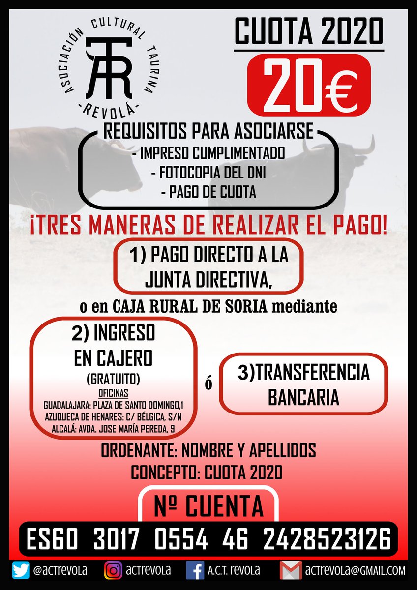 🔴 | ¡Ya tenemos cuenta bancaria donde poder ingresar las cuotas sin necesidad de contactar con un miembro de la junta directiva!
.
.
.
¡Recordamos también los sencillos requisitos para asociarse!
.
.
.
¡Ante cualquier duda no dudes ponerte en contacto con nosotros!¡Animate!
