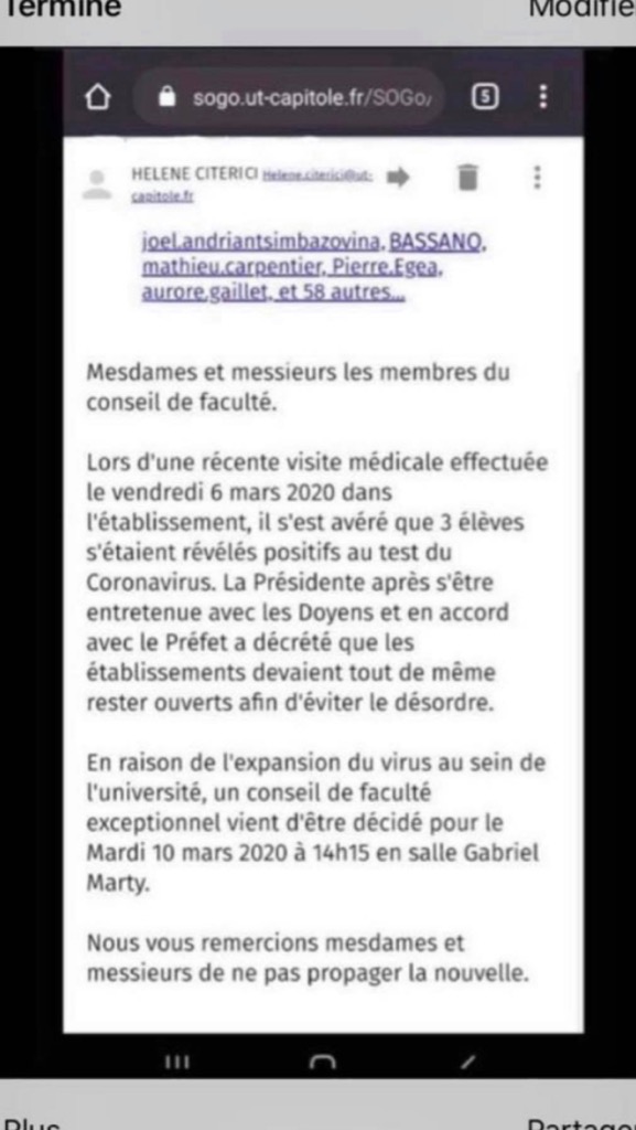 UTCapitole's tweet image. ⚠️ Attention #FakeNews #coronavirus #COVID19
Il n&apos;y a pas de cas détectés à l&apos;#UTCapitole.
L&apos;université dément.