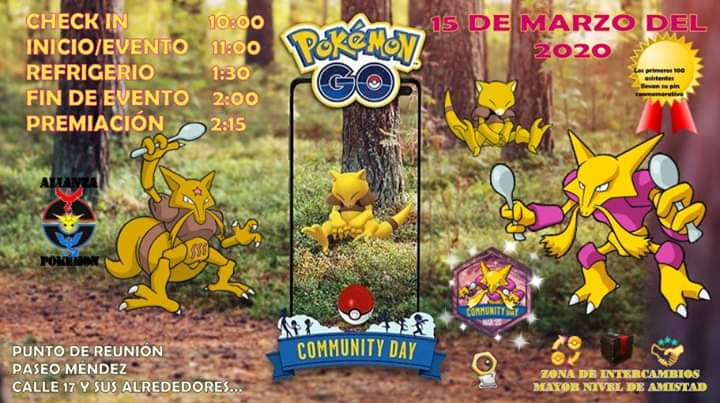 PokemonAlianza's tweet photo. El día de la comunidad Abra es el próximo 15 de Marzo, regresan las dinámicas por captura y amistad con suerte estén atentos.
Los esperamos...
#AlianzaPokemon
#CommunityDay
#ComunidadDEX
#GOBattle https://t.co/7SBLFbfVDz