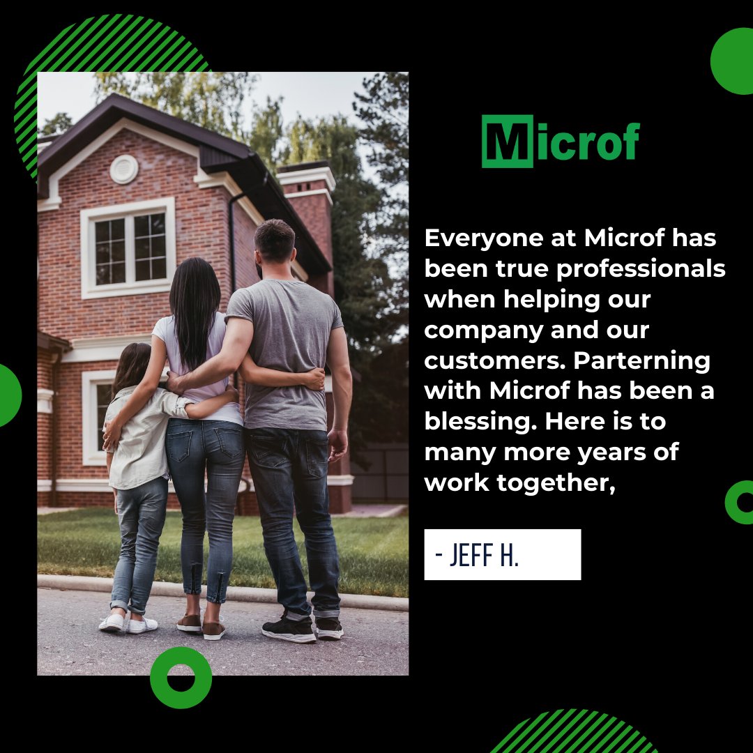 MicrofLLC's tweet image. We are only able to achieve our goals by partnering with our strategic network of contractors. Thank you so much, Jeff! #Microf