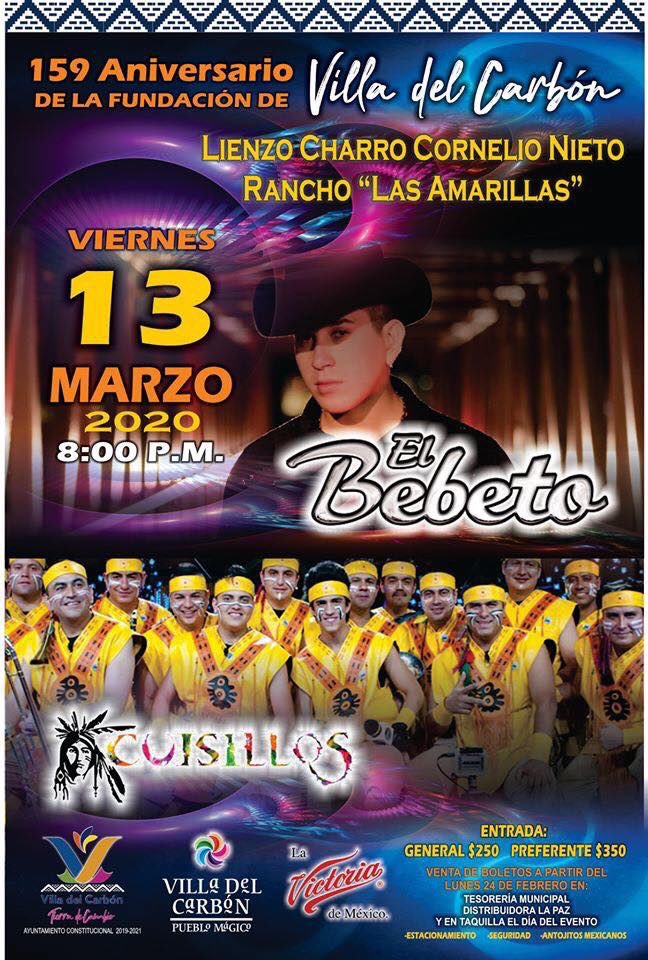 memoserrano's tweet photo. Viernes 13 Marzo 2020 @El_Bebeto  se presenta en Villa Del Carbón, Estado De México 🇲🇽 

#ElBebeto #LatinPowerMusic #EstadoDeMéxico #méxico #SBPlayer #2020 @latinpowermusic @_sbplayer https://t.co/1EtbJ6hR7k