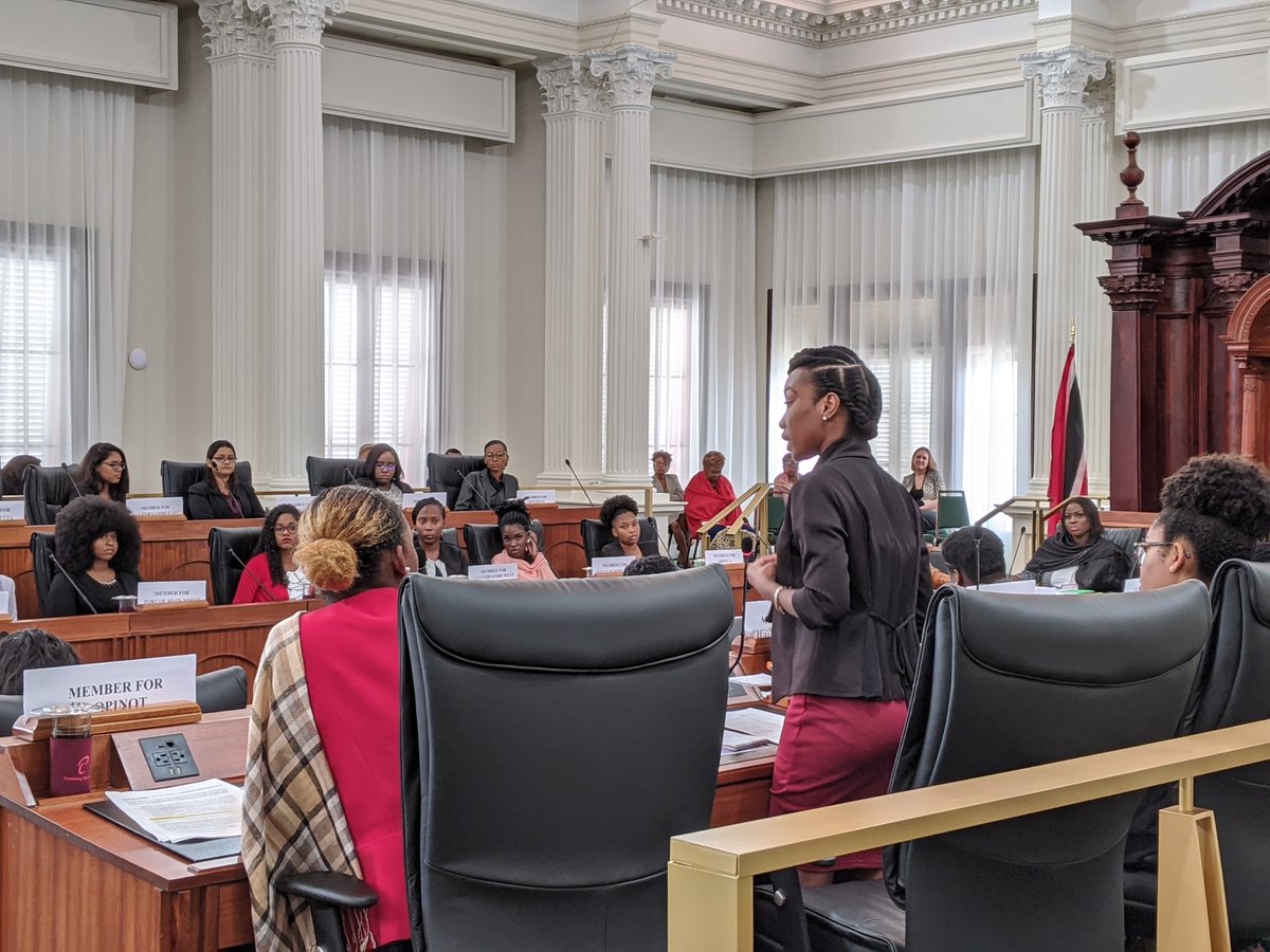 ParlAmericas's tweet photo. The debate continues! More than 55 young women from across Trinidad & Tobago are participating in a historic sitting in @ttparliament. #YWiLTT is an initiative for emerging women leaders organized by a ParlAmericas-CIWiL project that is supported by @GAC_Corporate #FIAP #IWD2020 https://t.co/mMJGdmW68i
