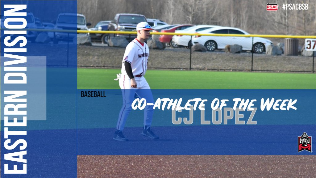 PSACsports's tweet photo. .@ESUWarriors' CJ Lopez claims #PSACbsb East CO- Athlete of the Week as well! Lopez Lopez hit .727 on the week, going 8-for-11 at the plate with two doubles and six RBI's. https://t.co/DnEmRk5zpD