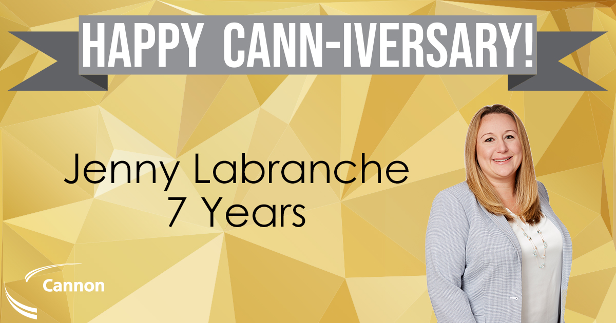 CannonCorp's tweet photo. Happy Cann-iversary to Jenny Labranche. Thank you for being an important member of the Cannon Family! #Canniversary #Celebration #WorkAnniversary #teamwork https://t.co/8A6GEp9m83