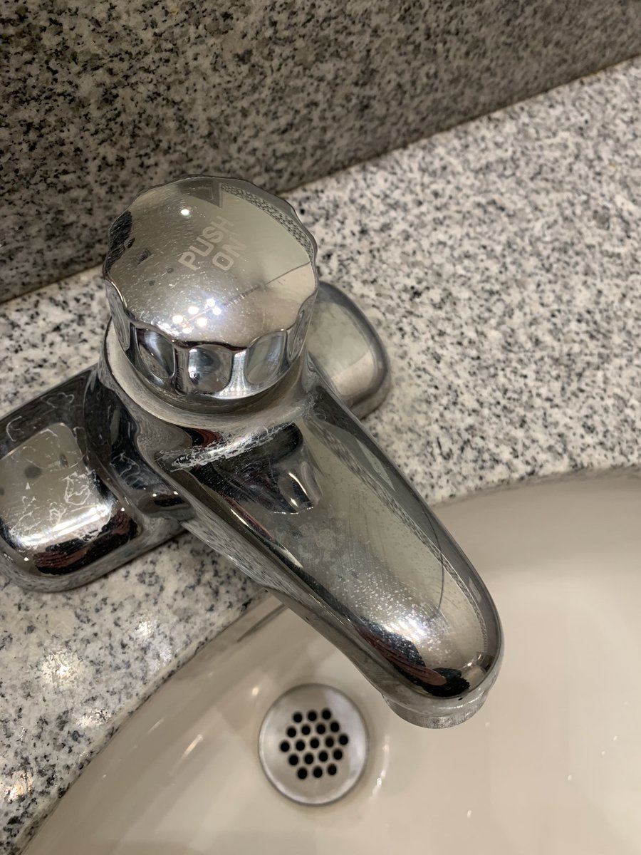 cdkellyy's tweet photo. Who tf invented the “push on” sink faucet? They should be in jail https://t.co/mfrbw6AWRE