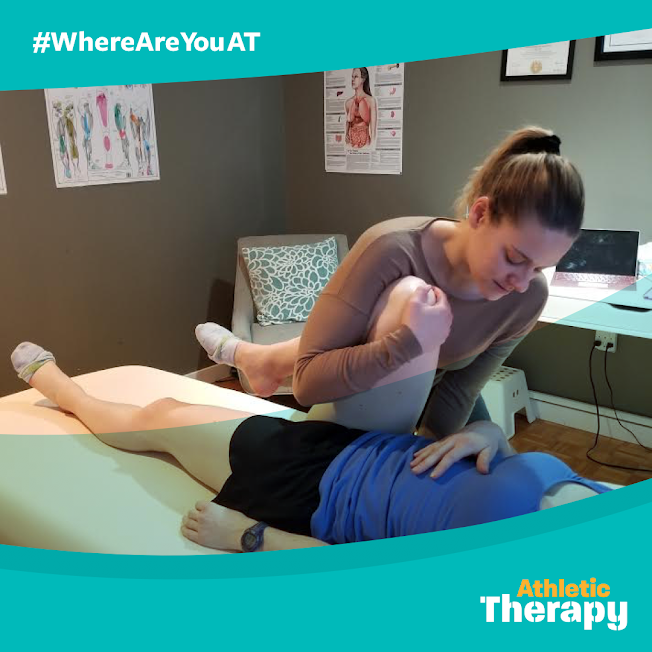 #WhereAreYouAT! 
Phoebe Mathews is a Certified Athletic Therapist in the clinic and on the field! 😄
She shows us how she treats a patient who has left sacroiliac pain (pain on the lower left side of the back) 
Read story here 👉 ow.ly/2l7L50yGXGq