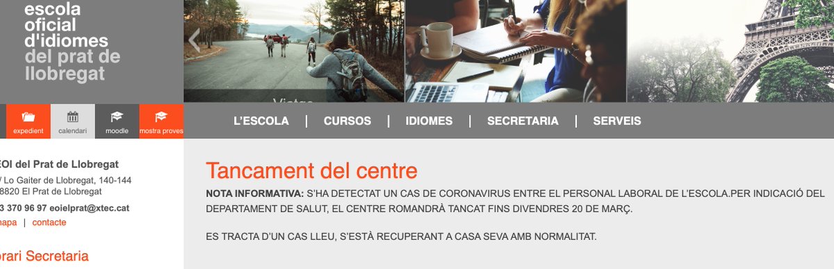 Informació actualitzada al nostre web sobre el tancament de l'<a href="/EoiPrat/">EOI del Prat</a> #coronavirus