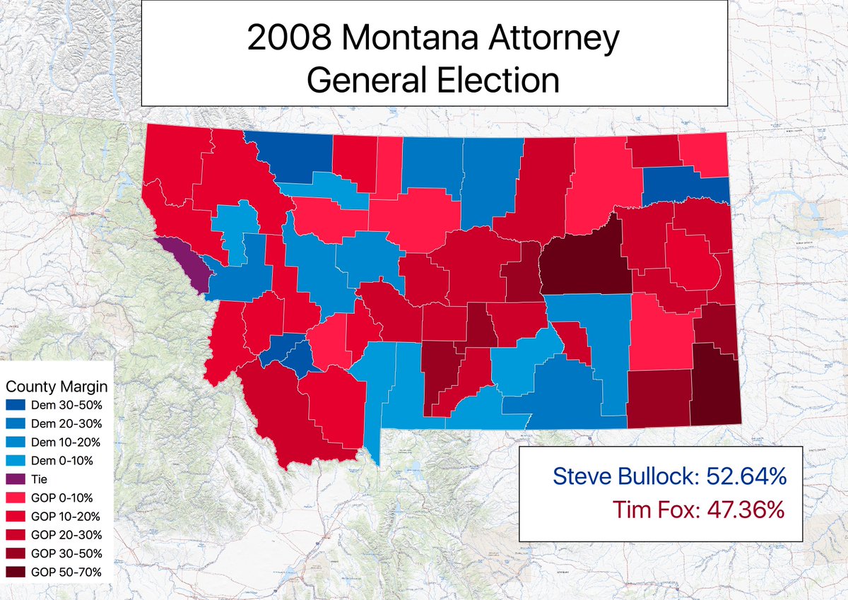 Attorney General of Montana. At the same time, Obama narrowly lost Montana in the presidential election. He outran Obama in almost every county. Montana has quite the propensity for ticket splitting. He had a lot more rural strength than did Obama.