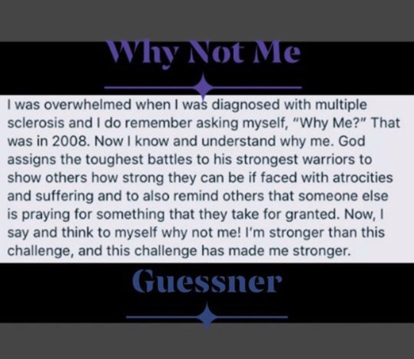 Guessner's tweet photo. @Guessner @SclerosisThe #WhyNotMe #mswarrior #savage #msstrong #IcanIwill #NeverGiveUp #MultipleSclerosisAwareness #TheMultipleSclerosisConnection https://t.co/J26Rx35n8b