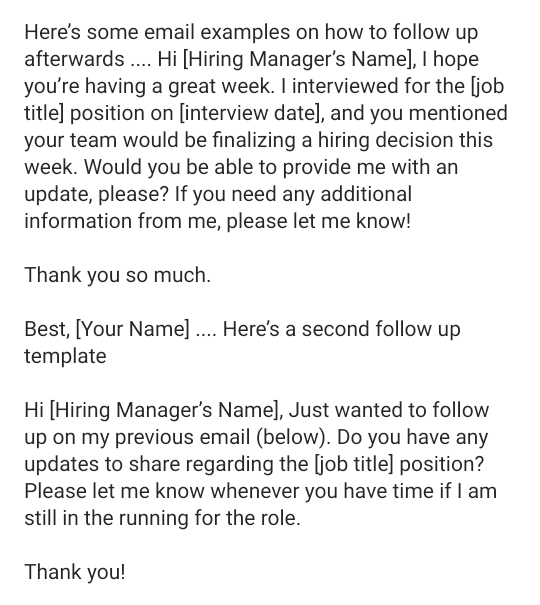 tohire_ng's tweet photo. #ToHire #InterviewFollowUp #BREAKING #BreakingNews 

Ever had an interview and after the due date for a feedback, there’s some sort of delay and you’re anxious about an answer?

Here’s some email examples on how to follow up afterwards 👇 https://t.co/61obVgOAfF