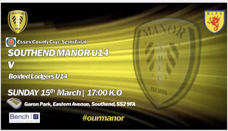 manor_eja's tweet image. BIG game for the boys on Sunday with the winners getting to the @EssexCountyFA county cup final. Let’s get a big crowd to cheer the boys on 💪 please note venue change. @SouthendManorFC @YourSouthend @YourSouthchurch @BBCEssex @Essex_Echo @EJALeague