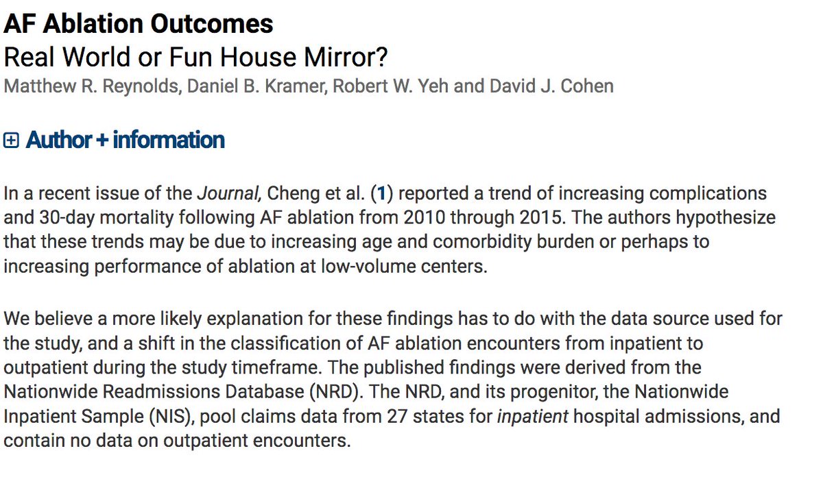 Robert W Yeh Md Mba Re Not Using An Inpatient Database To Understand The Epidemiology Of Procedures That Are Done As Outpatient It S Not Just For Pci Letter Re The