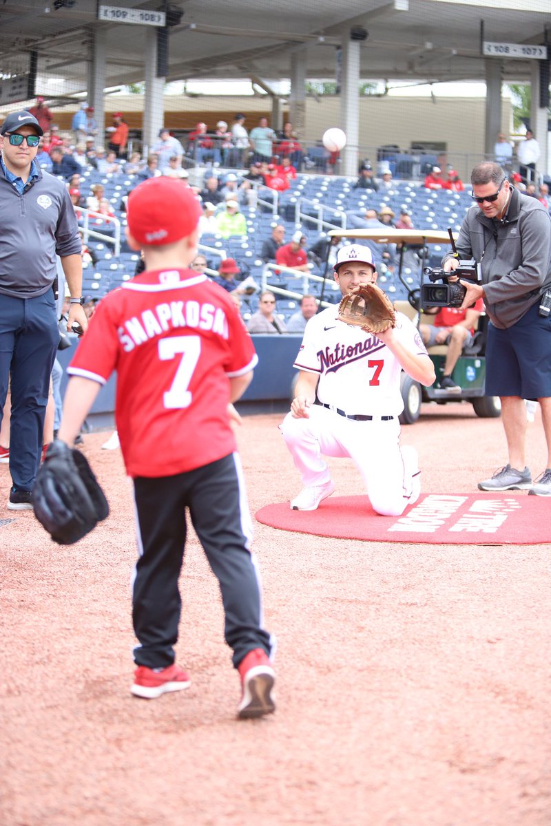 treavturner's tweet photo. Got to spend some time with my man drew yesterday! What a first pitch! Crowd went wild for him when he did his Max Scherzer wind up and threw a strike! Looking forward to seeing you at some games in DC! #DrewStrikesBack #7 https://t.co/EXu6DwPXGJ