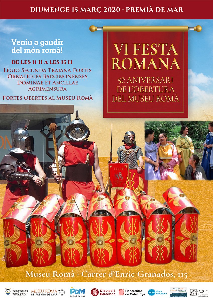 BarcinoOriens's tweet photo. VI Festa Romana i 5è Aniversari del Museu Romà de #PremiàDeMar a #CanFerrerons  amb Recreació, Reconstrucció i Divulgació del #Patrimoni i de la #Història de l’antiga Roma. Diumenge 15 Març d'11 a 15h.  
#CulturaClàssica #Vil·laRomana #OpenDay #Museu #Roma #Maresme #Laietania https://t.co/5zG4i6IM1S