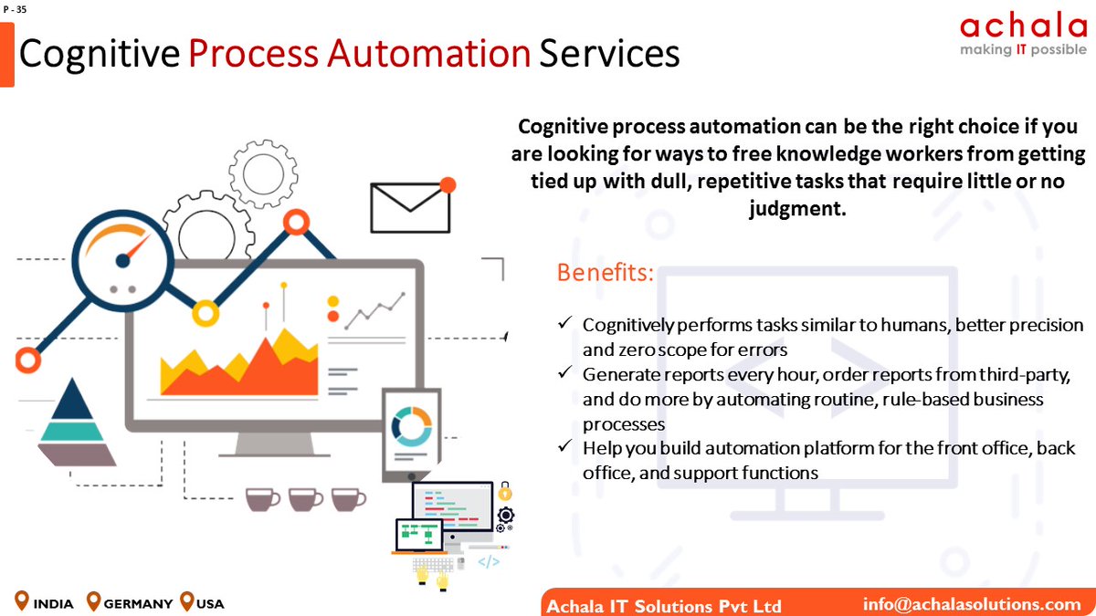 AchalaIt's tweet photo. Cognitive process automation can be the right choice if you are looking for ways to free knowledge workers from getting tied up with dull, repetitive tasks that require little or no judgment. Our #RPA with intelligence solutions &domain agnostic. #Cognitiveprocessautomation https://t.co/hCi7SXo8Jy