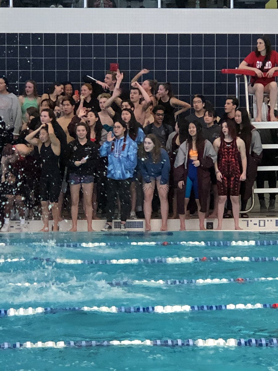 LCGirlsSwim's tweet photo. LC boys and @LCGirlsSwim cheering on the 400 free relay at the D1 @NEPSAC champs. Pelicans finish 5th with great swims! 2 school records by Alexa M (50F:23.71 and 100brst:1:05.08) #pelicansontherise  @LoomisAthletics https://t.co/Ptp7CG4frV