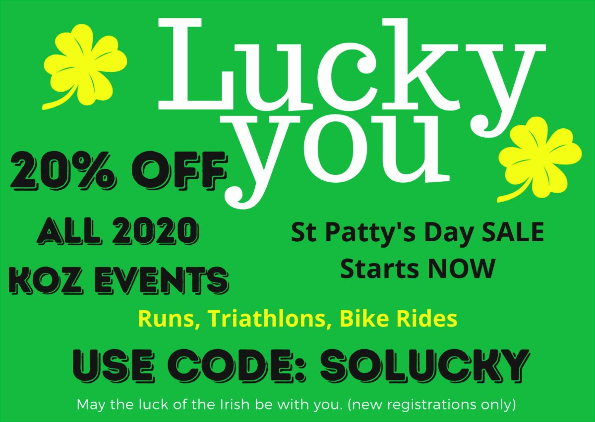 20% Off - Celebrate St. Patrick's Day with this Amazing DiscountALL KOZ and GranFondo Events conta.cc/3aGeU7d