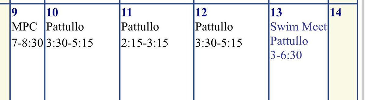 SpartanSwimmers's tweet photo. This weeks schedule! https://t.co/8bR4Mb1lCu