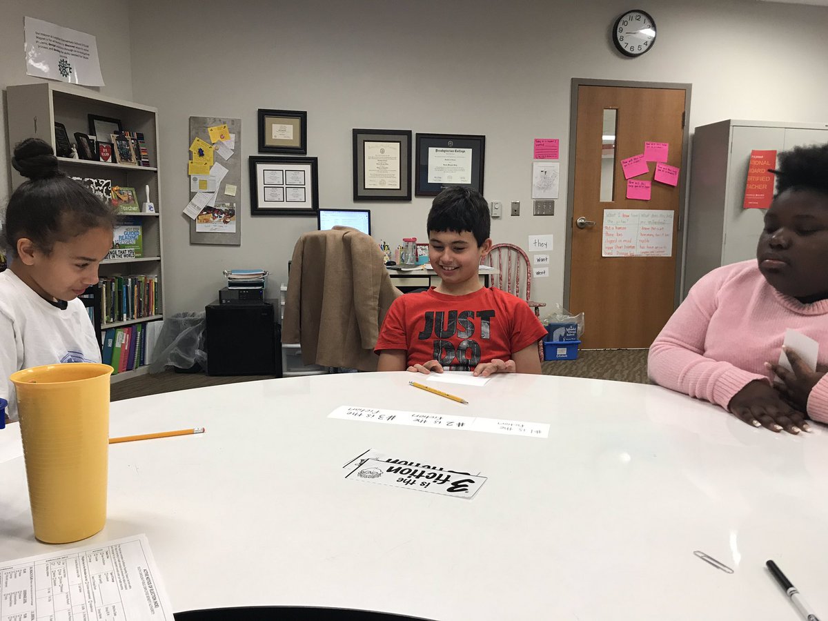 srscottLES's tweet photo. So much fun using @KaganOnline Find the Fiction! Learning and smiles we had by all! It makes my teacher heart smile when I hear, “let’s play this again!” #learningisfun #readingmatters #ThisIsLeaphart #fifthgrade #PrideIn5 @KaganOnline @LeaphartElem https://t.co/a4zYG1ml9x