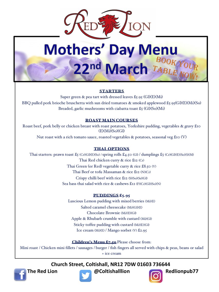 #MotheringSunday #lunchmenu for a special #celebration #publunch #pubfood #sundayroast #roastdinner #mothersday #treatyourmum