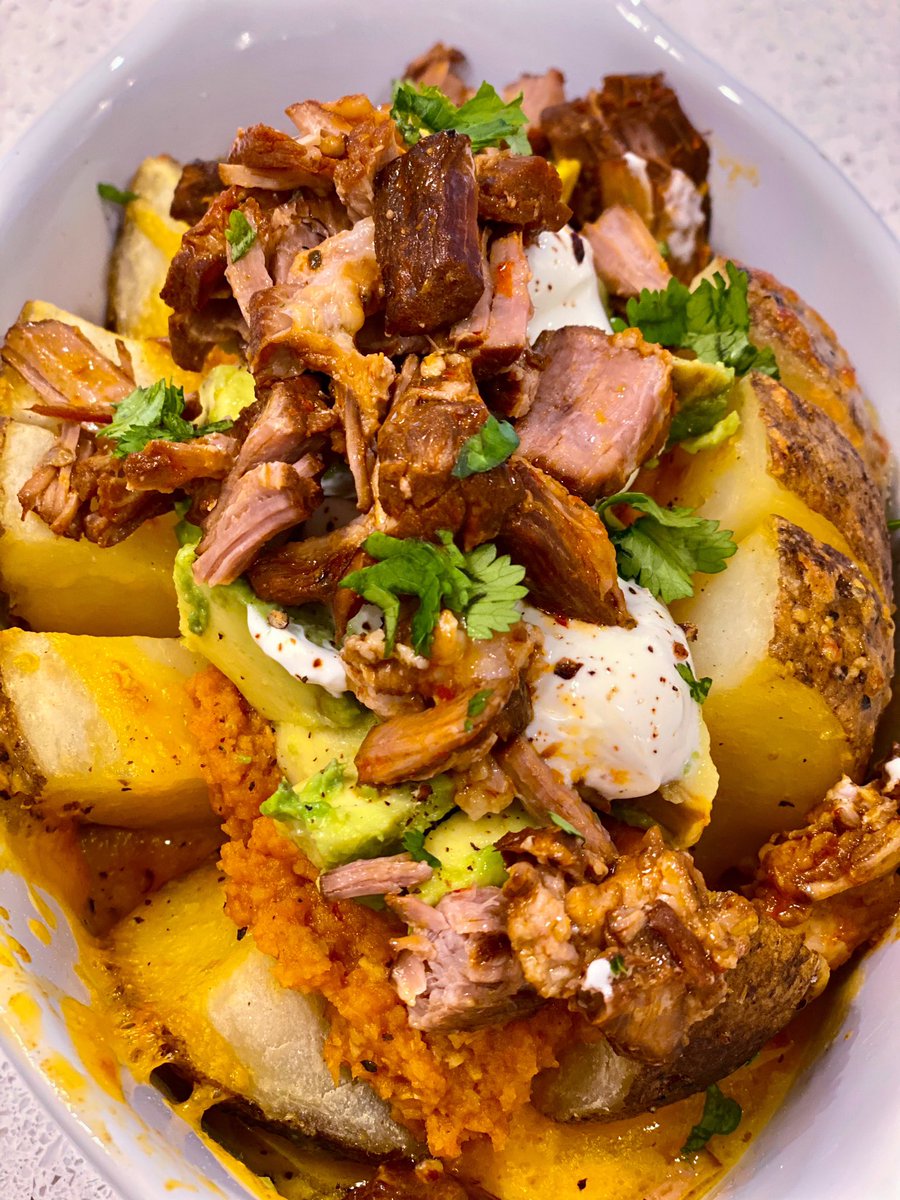 saksuds's tweet photo. Did I stuff a cheesy potato with pork pozole?! Yes I did! 🐷 https://t.co/IAXRPfoDer
