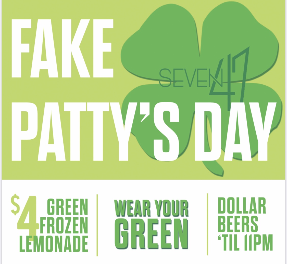 Because we can’t wait until next week…FAKE PATTY’S DAY 🍻🍀 THIS Thursday before spring break! $4 green frozen lemonade &amp; $1 beers until 11pm! #seven47 #stpatricksdayparty