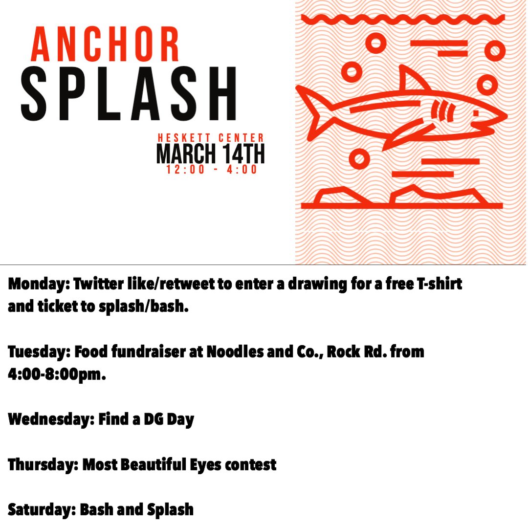 wsuDG's tweet photo. It’s time to get ready for Anchor Splash! Like/RT this tweet to enter a drawing for a free t-shirt and ticket to the events. Check out all the other festivities we have planned this week! ⚓️🤩 https://t.co/3oROt0sgYM