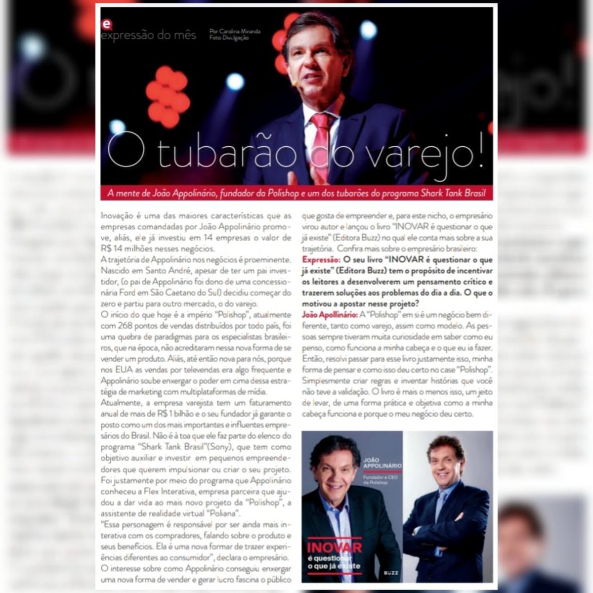 Matéria da #RevistaExpressao sobre a trajetória da Polishop, sobre o meu livro e a minha atuação como investidor no @Sharktankbrasil. O conteúdo está no link: expressaoabcelitoral.com.br/ed-196/
<a href="/polishop/">POLISHOP</a> #empreendedorismo #SharkTankBr