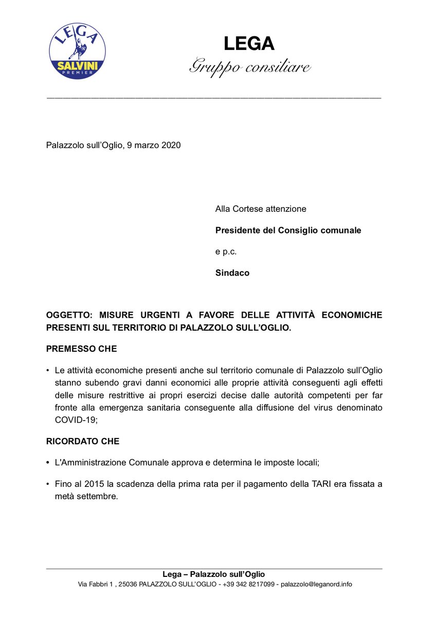 LNPalazzolo's tweet photo. 📣📣📣MISURE URGENTI A FAVORE DELLE ATTIVITÀ ECONOMICHE PRESENTI SUL TERRITORIO DI PALAZZOLO SULL’OGLIO. #lega #palazzolo #coronavirus #aiutareleaziende #agevolazionieconomiche https://t.co/ulKUurybr1