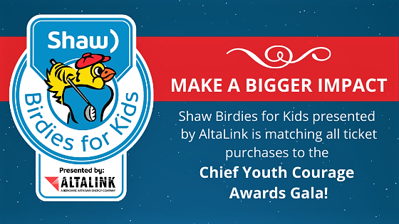 CycaGala's tweet photo. Shaw Birdies for Kids presented by @AltaLink is generously matching all ticket sales to our #CYCAGala by up to 50%! This means that every ticket purchase is making an even greater impact for children and youth in CPF funded programs! Tickets https://t.co/mJfsrgkoqQ! #Birdies4Kids https://t.co/GHNUaWvU4Y