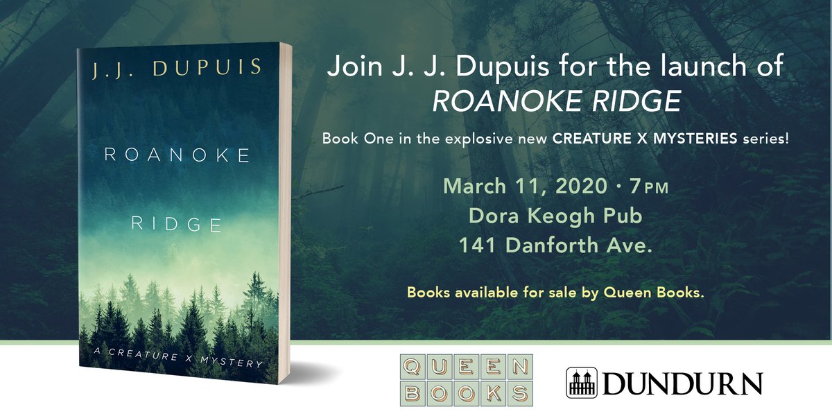 dundurnpress's tweet photo. Ready to catch a Sasquatch? π£π Come this Wednesday to @DoraKeoghTO at 7PM to celebrate the launch of @JJDupuisWriter's novel ROANOKE RIDGE, the first in the new #CreatureX mystery series! More details here: https://t.co/e1kQFDuCGj https://t.co/k6GLtyNwra