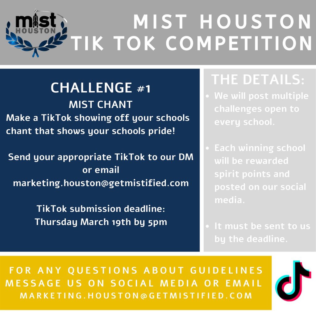 Please submit ALL TikToks by March 19th! 
Be creative and have fun with it!