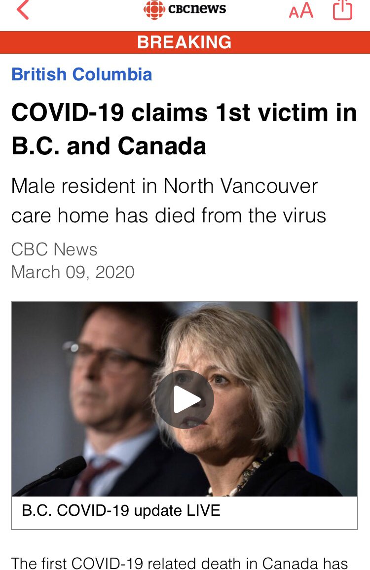 DavidLuiGlobal1's tweet photo. ⚠️BREAKING NEWS: BC resident dies from Corona Virus ⚠️ https://t.co/wkU7b0IMdN