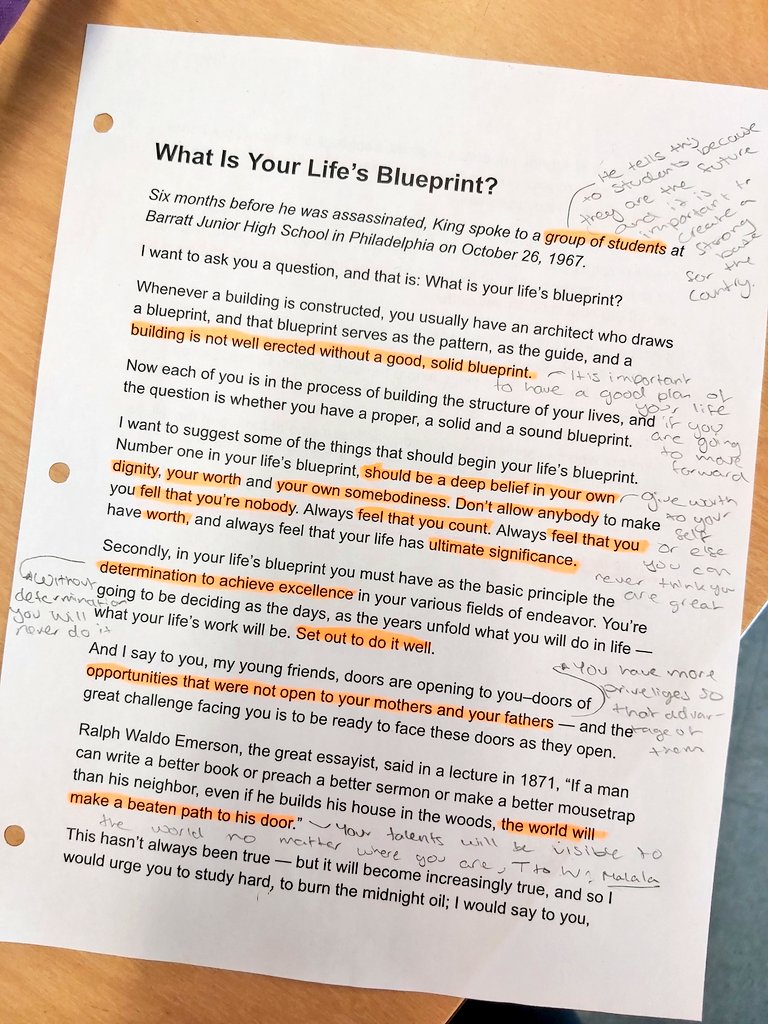 Kimberley O Driscoll On Twitter We Began Our New Inquiry Unit Today Exploring The Idea Of Beinspired And Beinspiring To Start Us Off We Watched Mlk Speech To Teens About Their Life S Blueprint