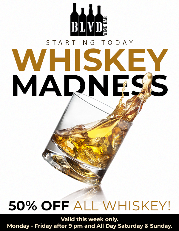 BLVDLIC's tweet photo. Get your drink on at BLVD! Starting today we'll be serving all whiskey 50% off for the whole week. Available Monday-Friday after 9pm and all day on Saturday &amp; Sunday. https://t.co/CbXvVNqlN4