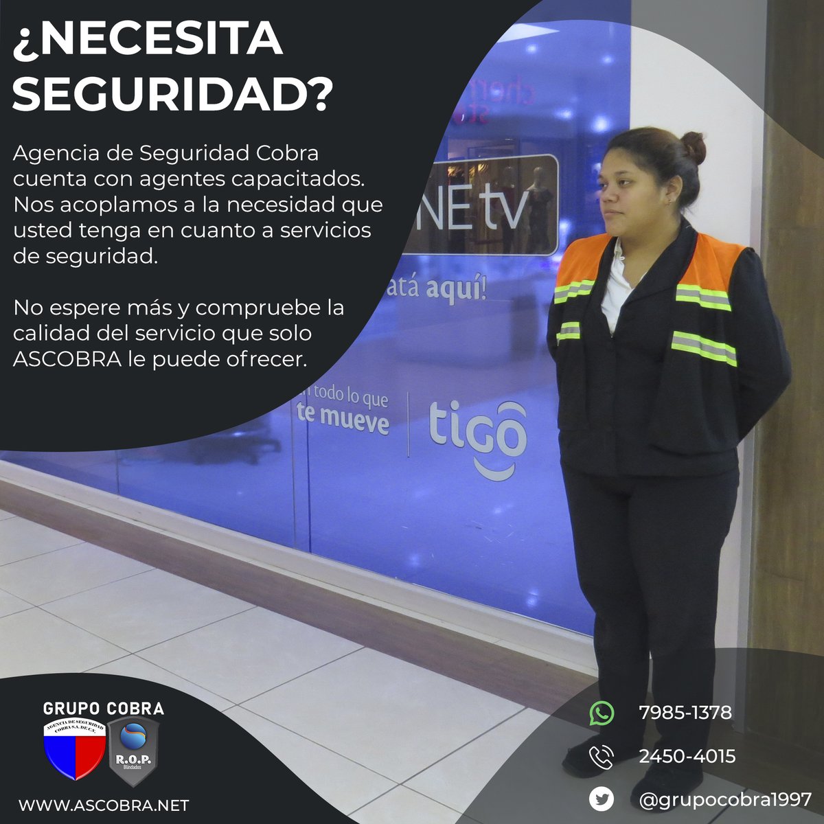 grupocobra1997's tweet photo. Si busca agentes amables y capacitados, somos su mejor opción. ✔️
No dude en contactarnos en cualquiera de nuestros medios disponibles. 📞😎
#Seguridad #SeguridadPrivada https://t.co/H1F9NZghVT