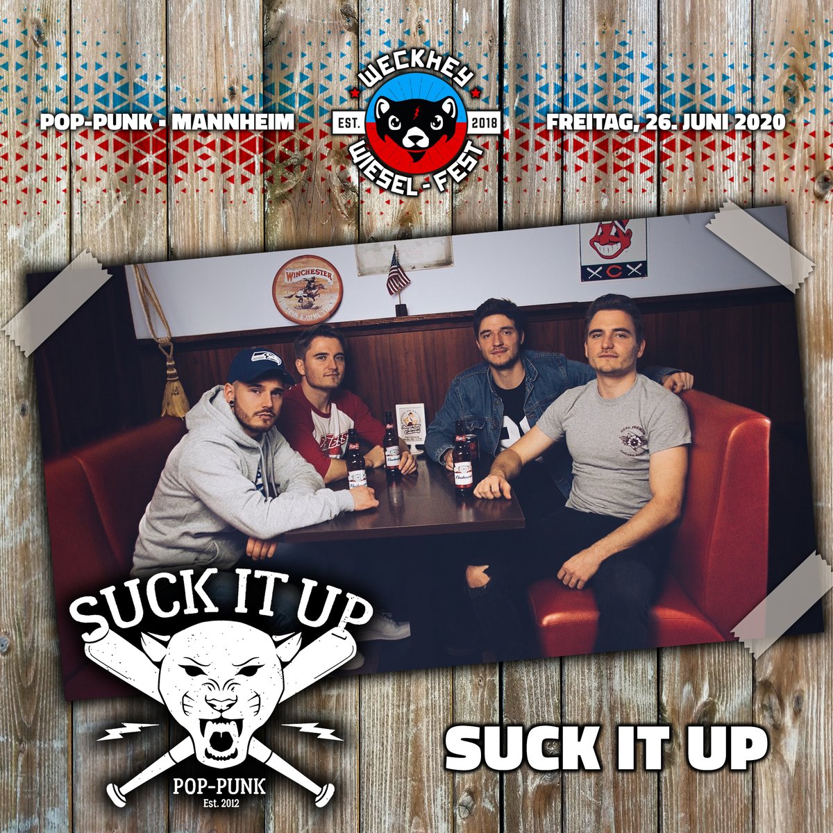 weckhey's tweet photo. First Band for our 2020's #WeckheyWieselFest: #SuckItUp. - Finest #PopPunk from #Mannheim.

#wwf #festival #thüringen #openair #stadtilm #nahwinden #weckhey #weckheyev https://t.co/kR99syw9Z8