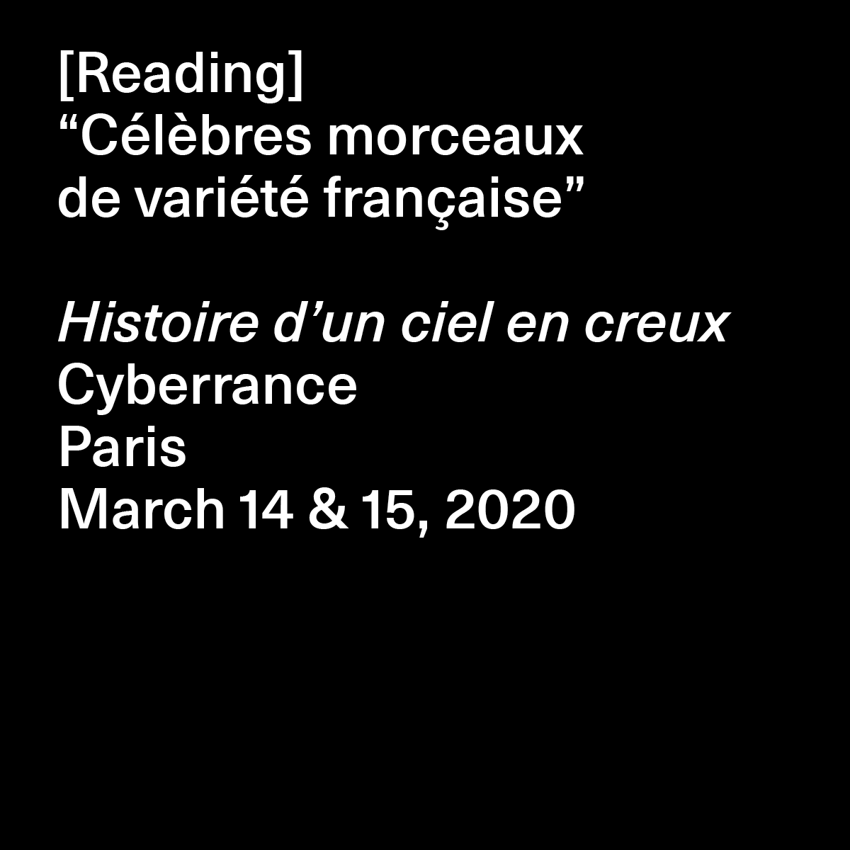 rmfrt's tweet photo. See you in Paris this week-end! 
I will present two new texts in a reading entitled ”Célèbres morceaux de variété française”.⠀
https://t.co/6qi4n4fGlL
—
#poeticProgram #typographicSystem https://t.co/db5iIfePwu