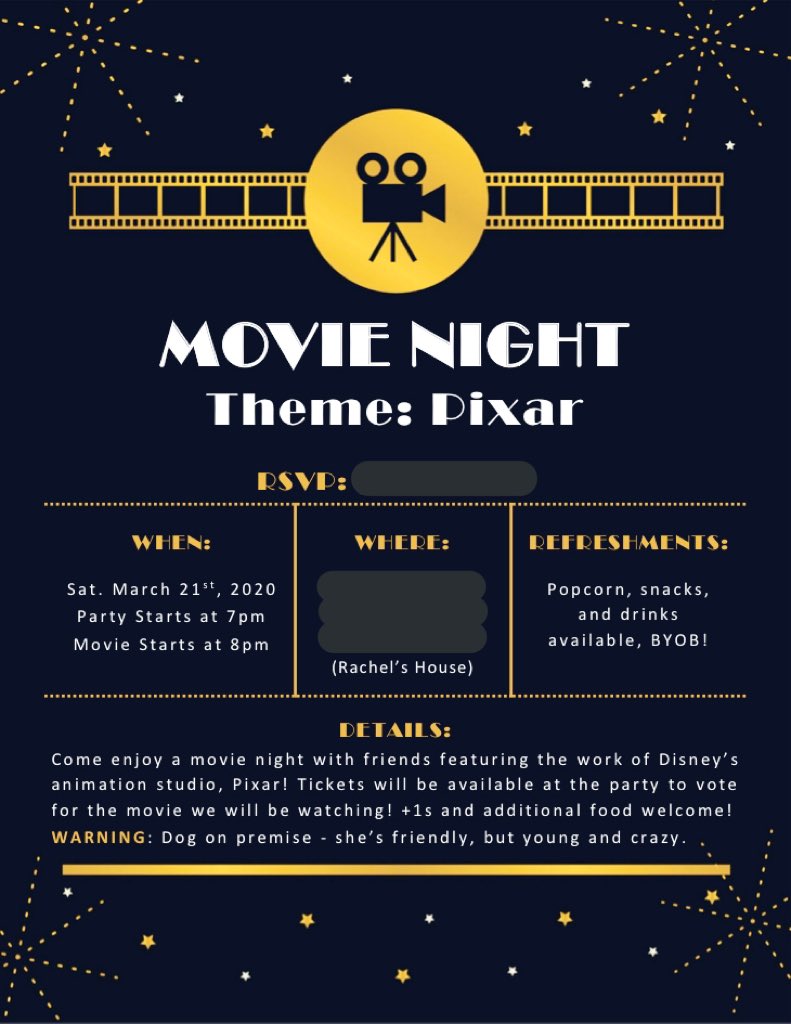 omgitsRaeC's tweet image. I’m having my first ever party and I just sent out invites and people are super excited and it makes me happy cuz I was super nervous at first! 🙈🤗 If you’re in the CBus area and want to come, HMU 😂 #ShyPeopleProblems #IntrovertAdventures #PixarParty #MovieNight